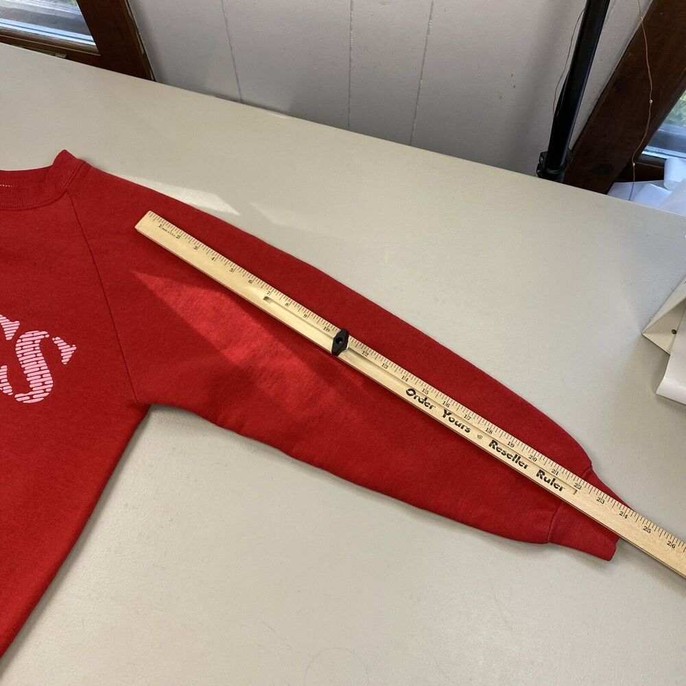 Vintage Guess Sweatshirt Mens Large Puff Paint Spellout Logo Red 80s 90s USA - Picture 6 of 11